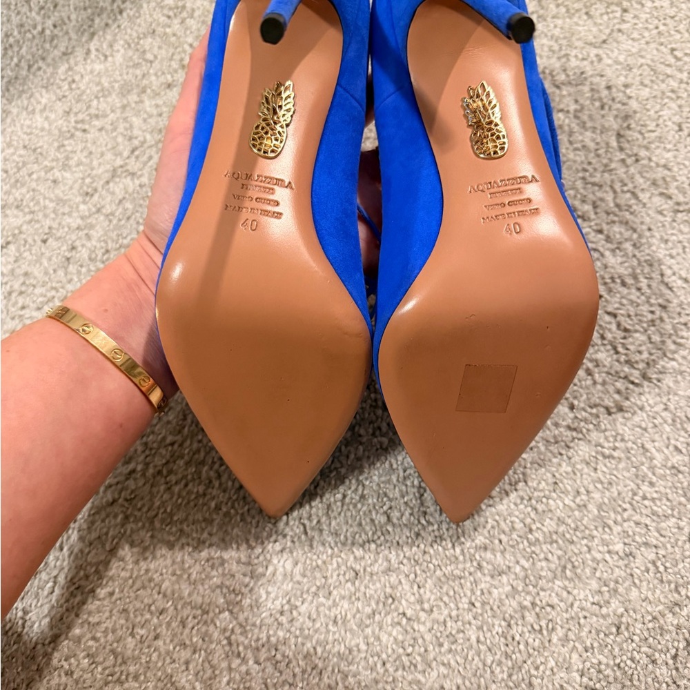 Aquazzura Electric Blue Suede Lace-Up Pointed Toe Pumps - Picture 4 of 6